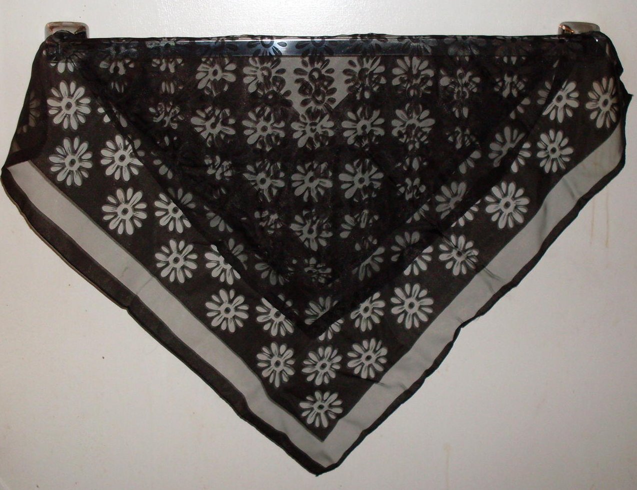 Sheer Floral Daisy Print Scarf Black 26 X 26