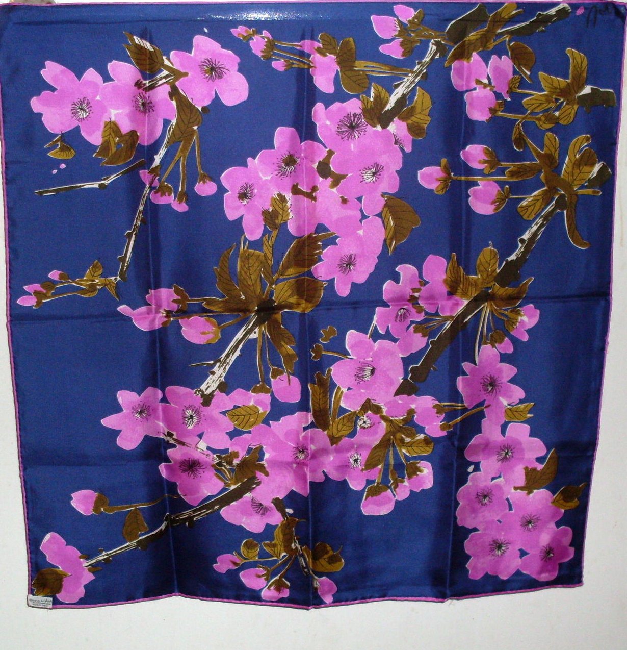 Vera Floral Print Silk Scarf Purple Pink Olive 25 x 25