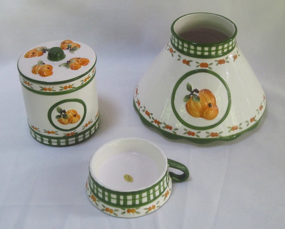 Candle Shade and Holder Gingham Check Pumpkins 4 piece Set Autumn
