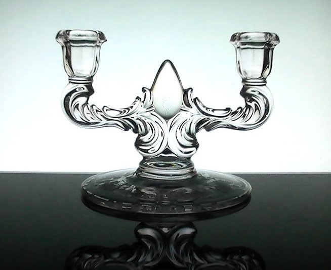 Double Candelabra Meadow Wreath New Martinsville Crystal Floral Etching