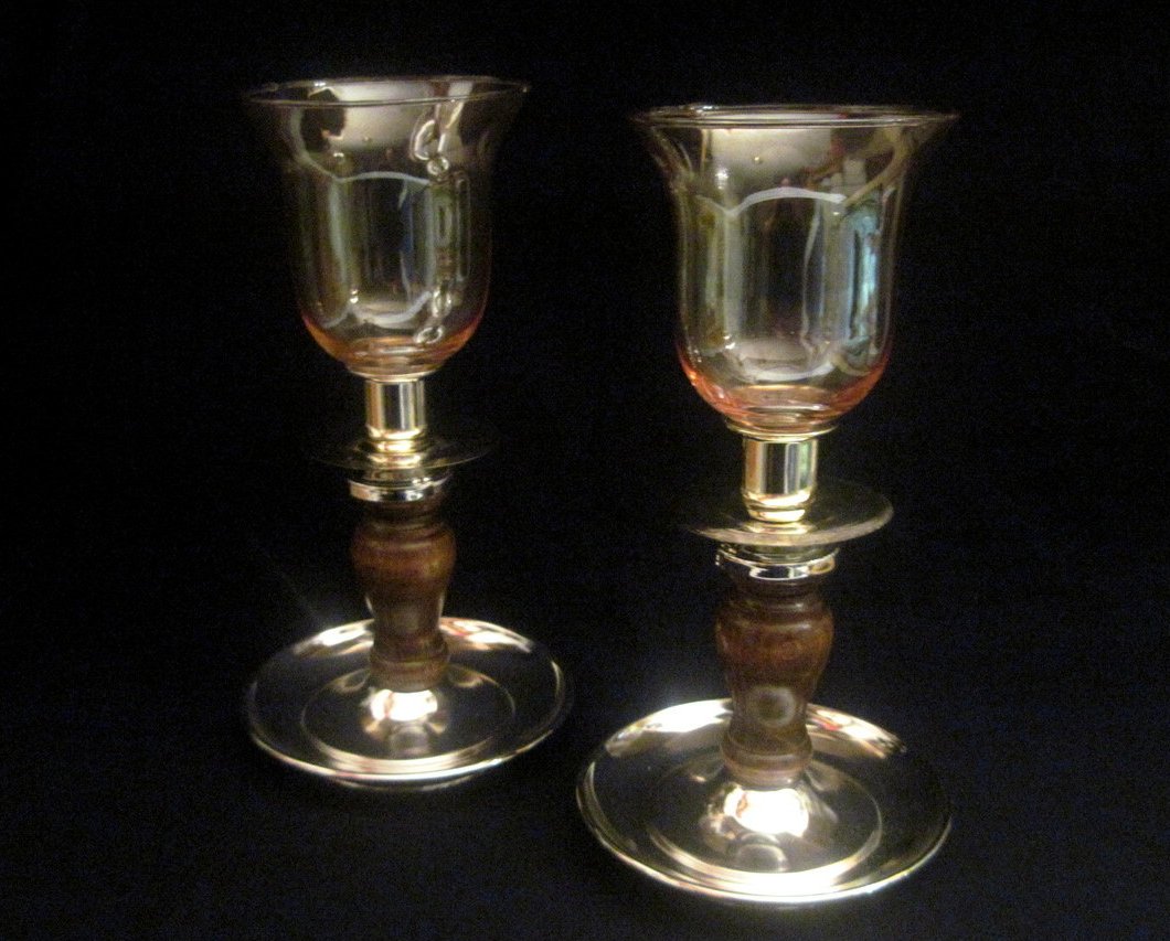 Homco Brass and Wood Candle Holder Set  