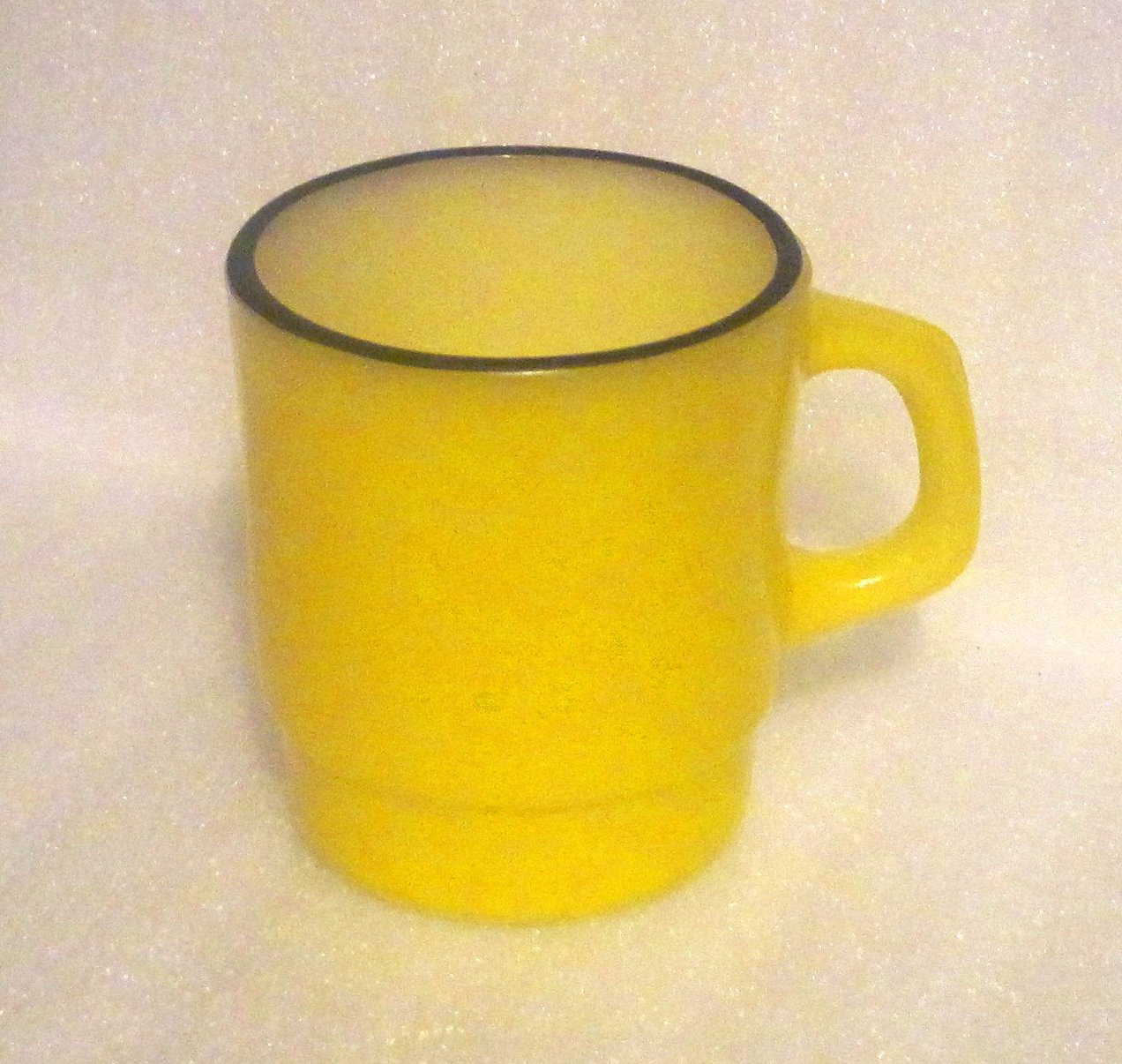 Fire King Yellow Black Rim Stackable Mug Rare Handle