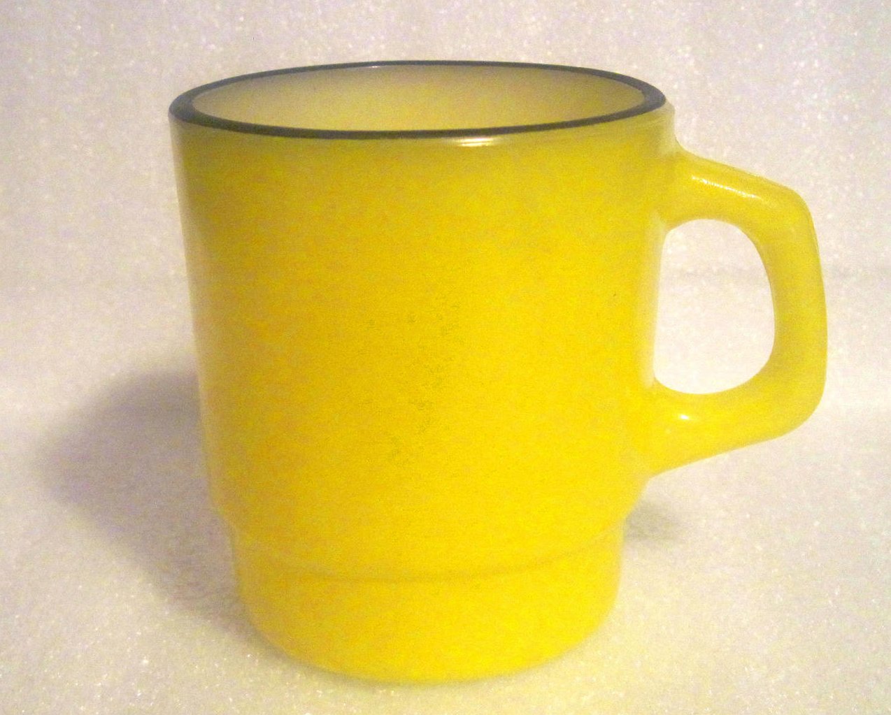 Fire King Yellow Black Rim Stackable Mug Rare Handle