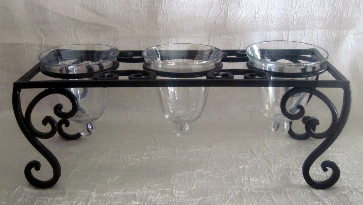 Wrought Iron Candle Holder 3 Iridescent Teardrop Cups OOS