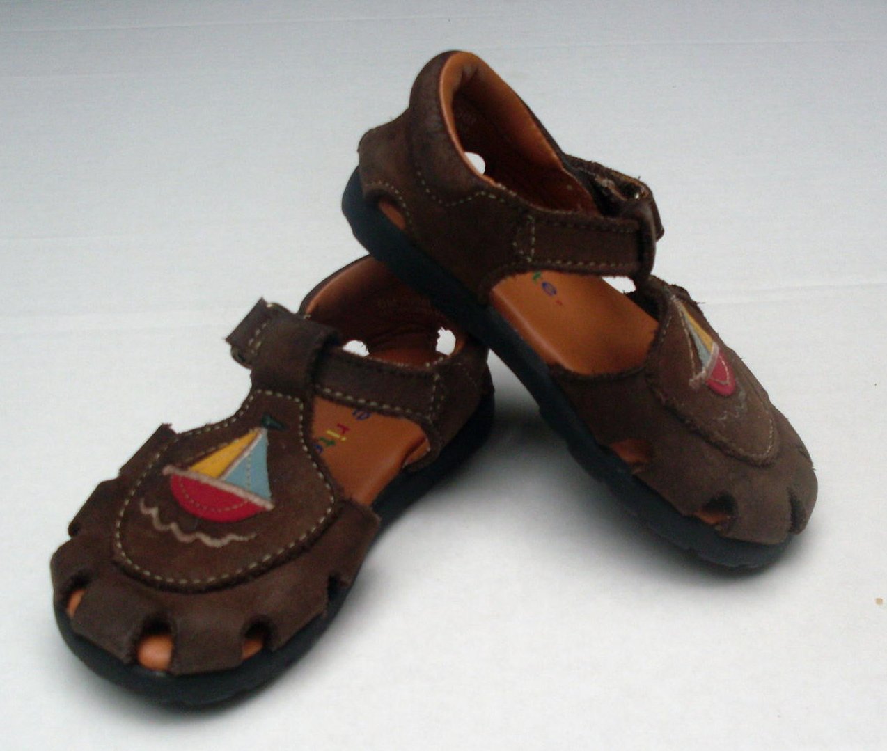 Stride Rite Toddler Girls Leather Sandal 5M Brown Sailboat