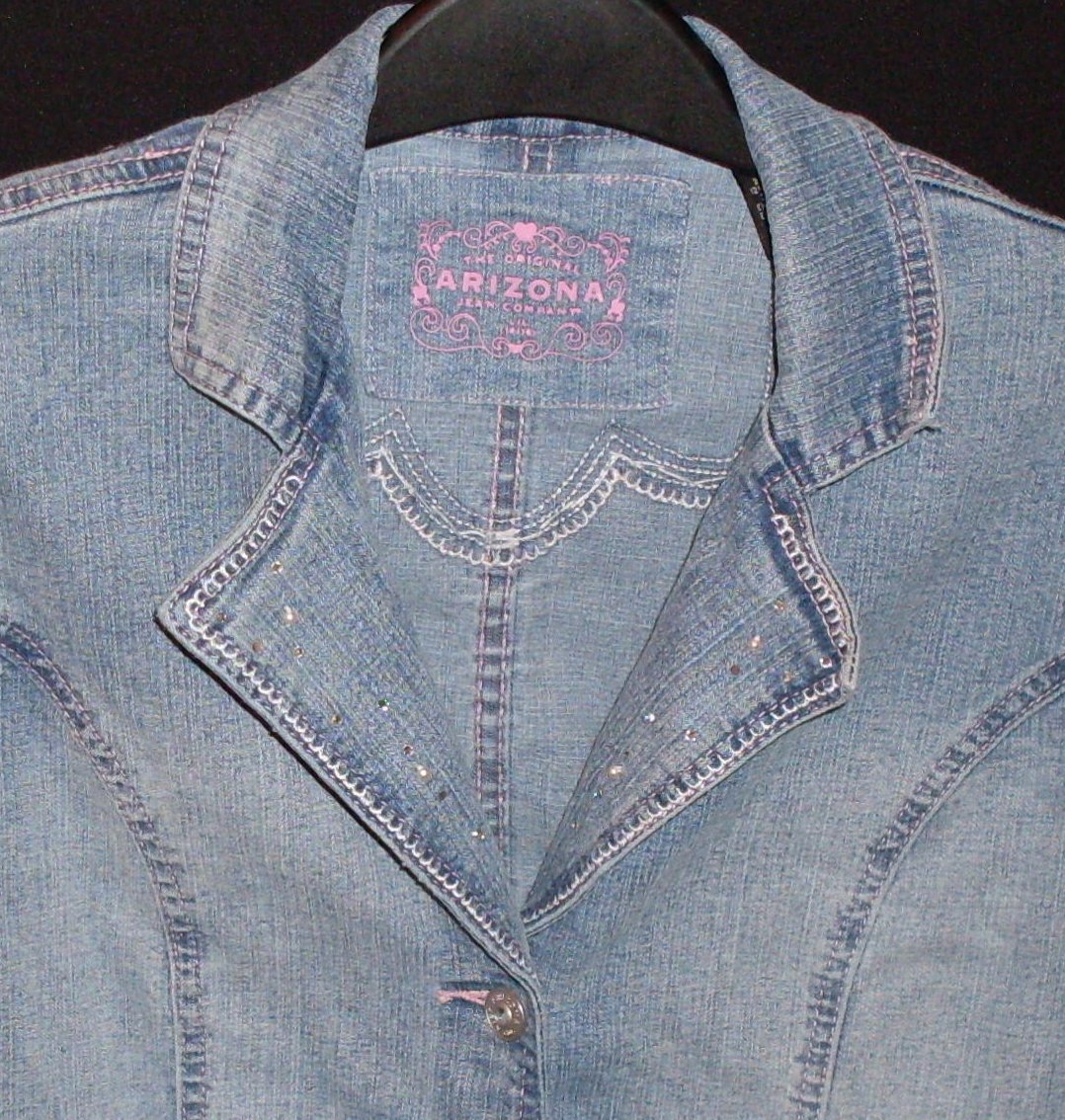Girls Jean Jacket Fitted Stretch Embellished Lg 14 OOS