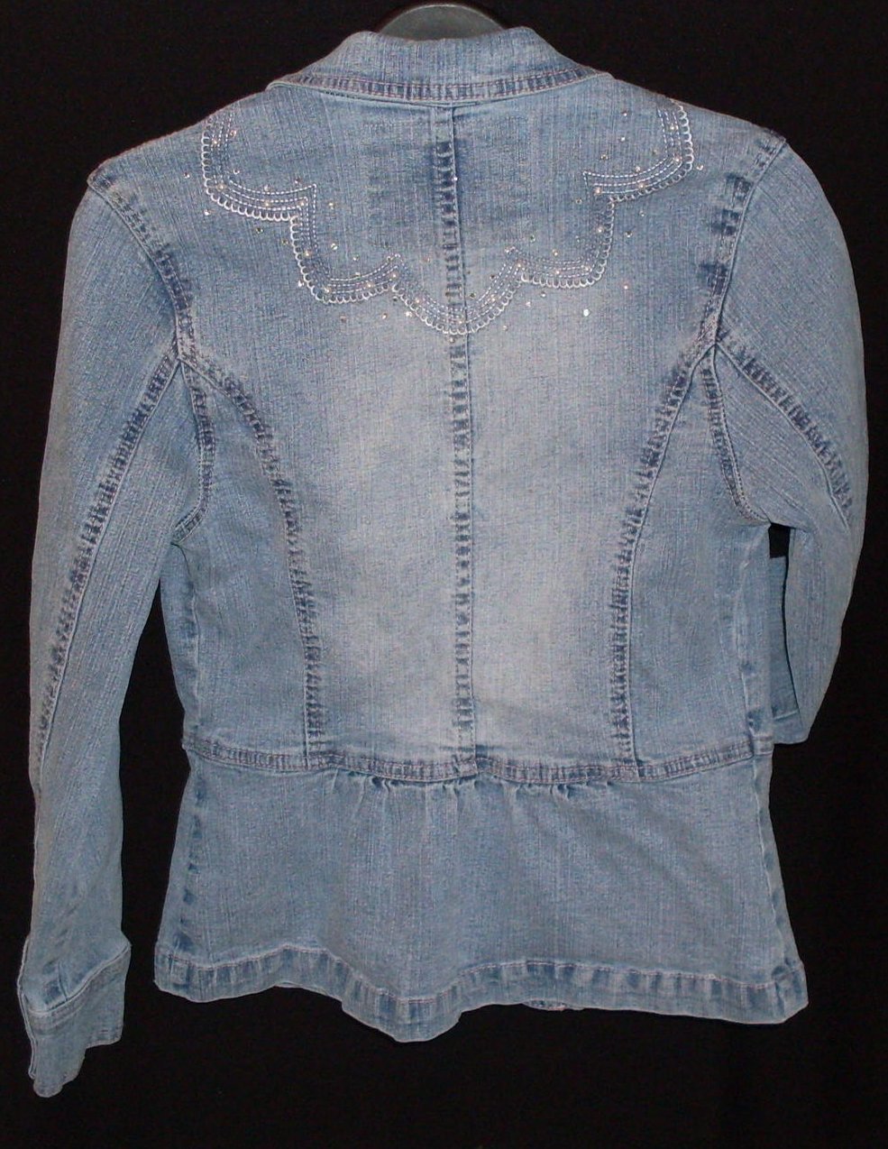 Girls Jean Jacket Fitted Stretch Embellished Lg 14 OOS