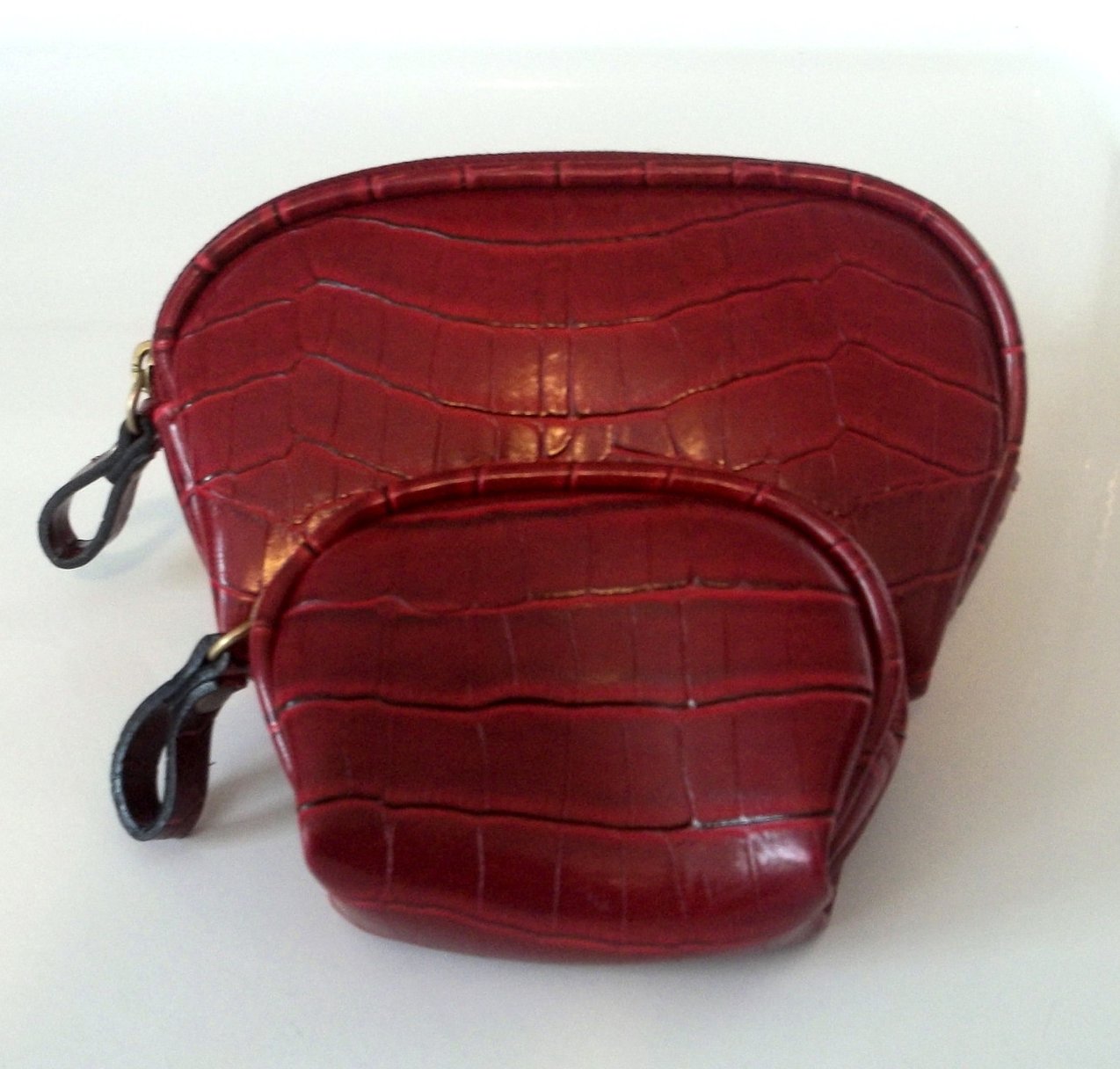 Cosmetic Bag and Coin Purse 2 Pc Set Red Crocodile Print Red