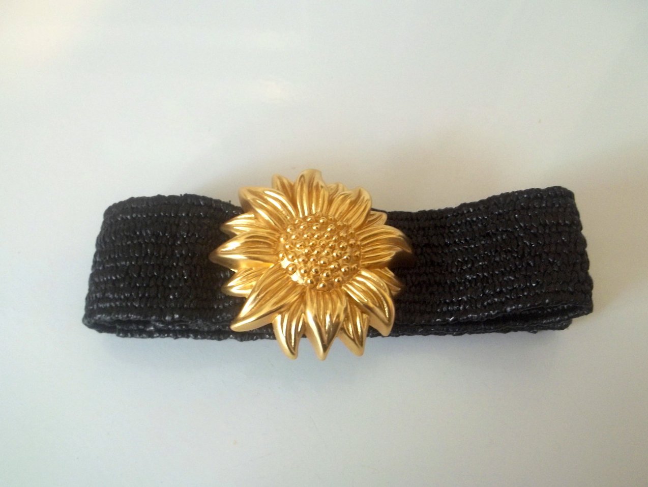 Vintage Ladies Fashion Belt Heavy Golden Sunflower Black 32 x 2