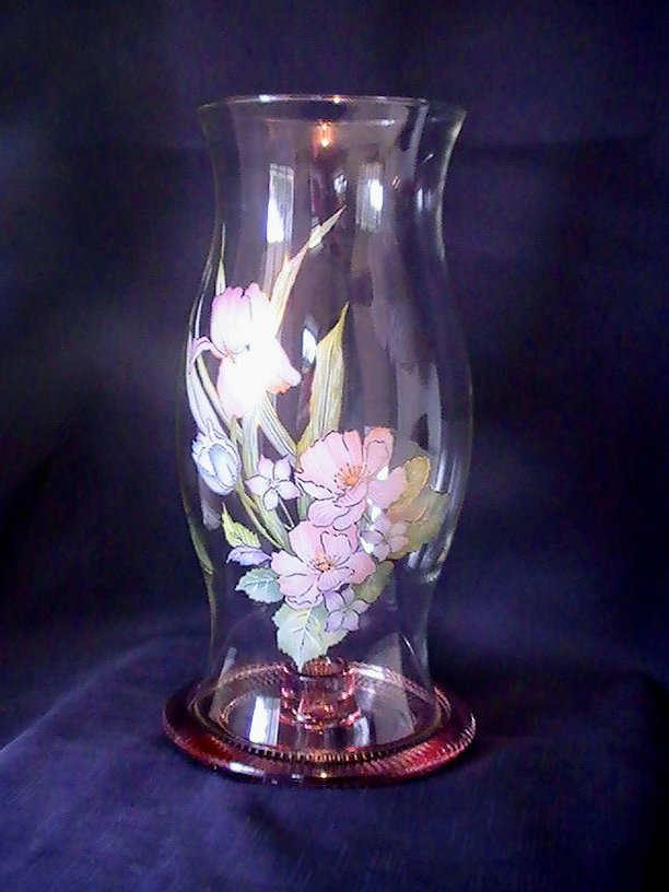 Hurricane Shade Pink Iris Bouquet With Taper Holder 12.25  X 6 