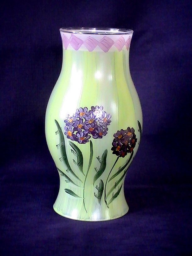 Hand Painted Hurricane Shade Hibiscus 8.5 X 3.25 x 4.5 Green Purple