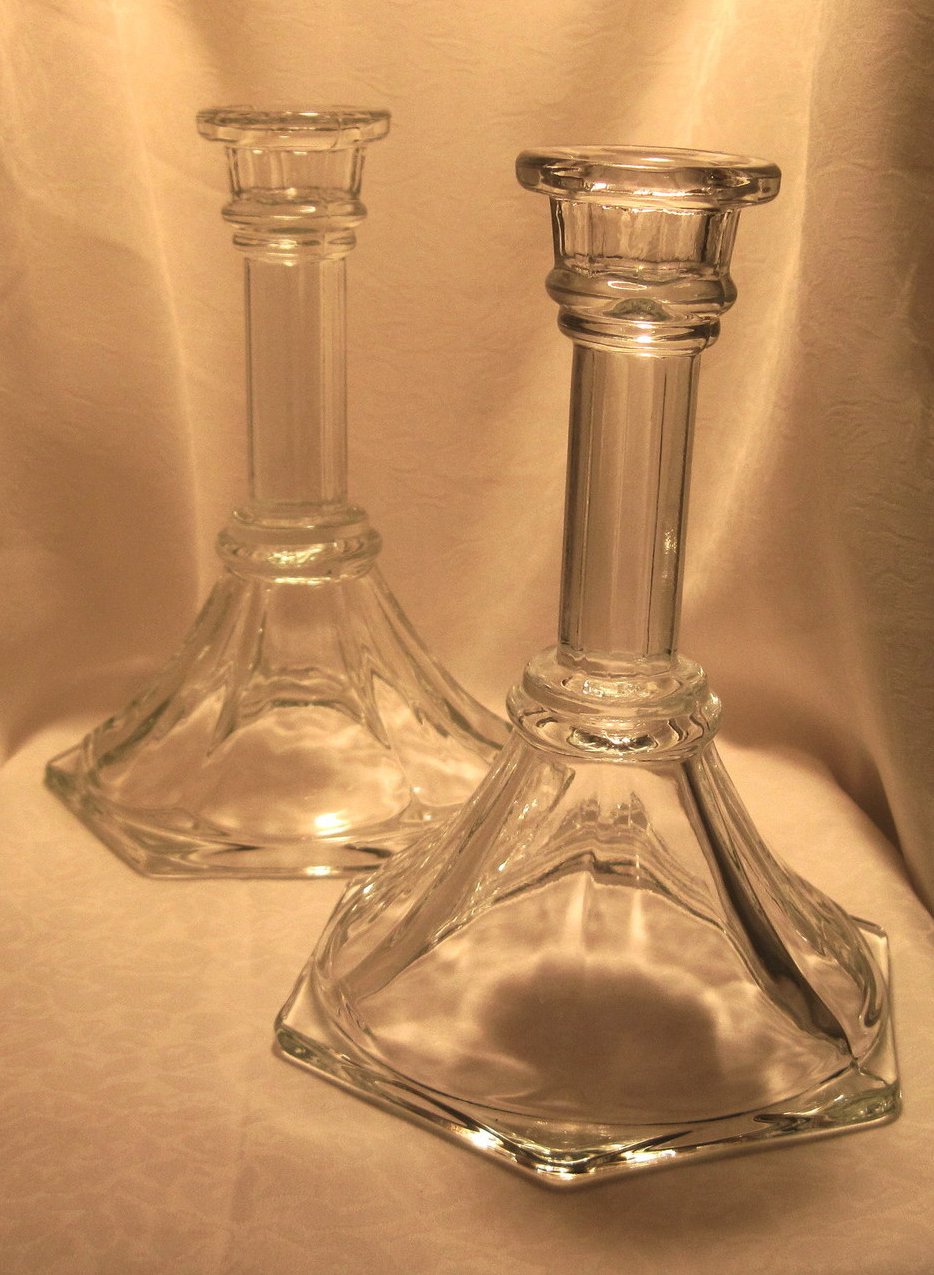 Homco Tall Crystal Column Candlesticks Set of 2