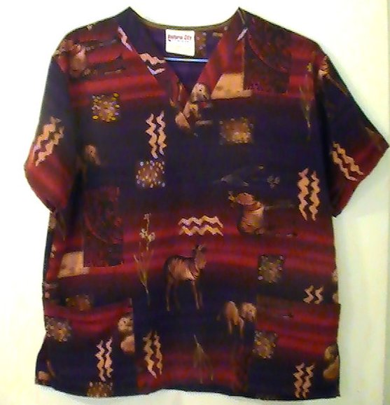 Scrub Top Uniform City Tribal Sahara Print Size M Womens