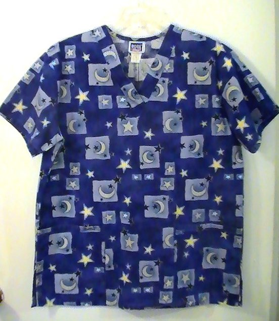 Scrub Top LA Rose Celestial Blocks Blue Size M Womens