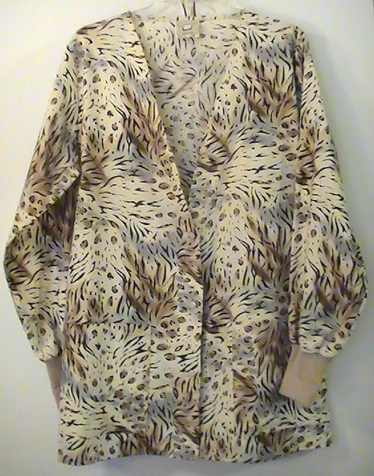 Scrub Top Cardigan Jacket Cottonality Safari Print Size Small Womens