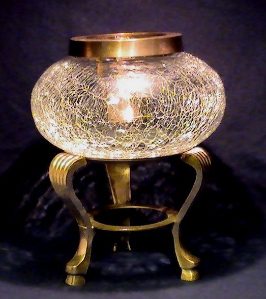 Crackle Glass Candle or Potpourri Holder with Brass Base and Insert OOS