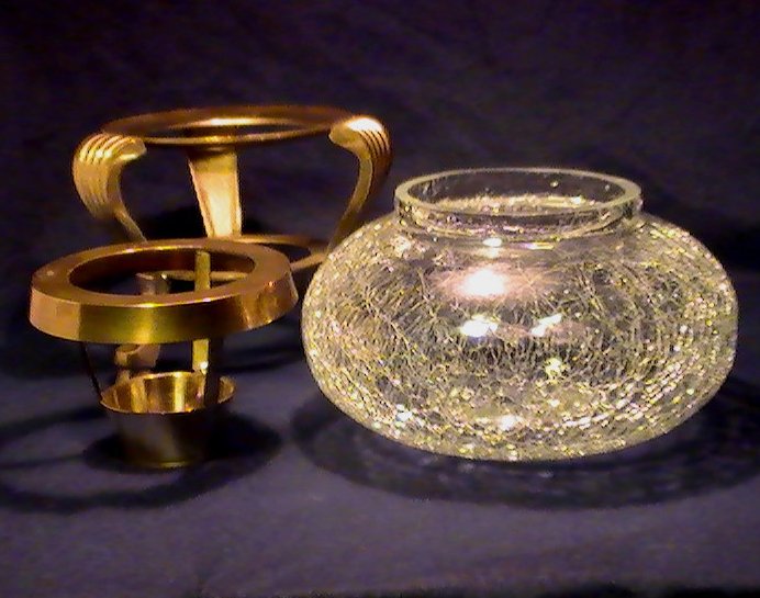 Crackle Glass Candle or Potpourri Holder with Brass Base and Insert OOS