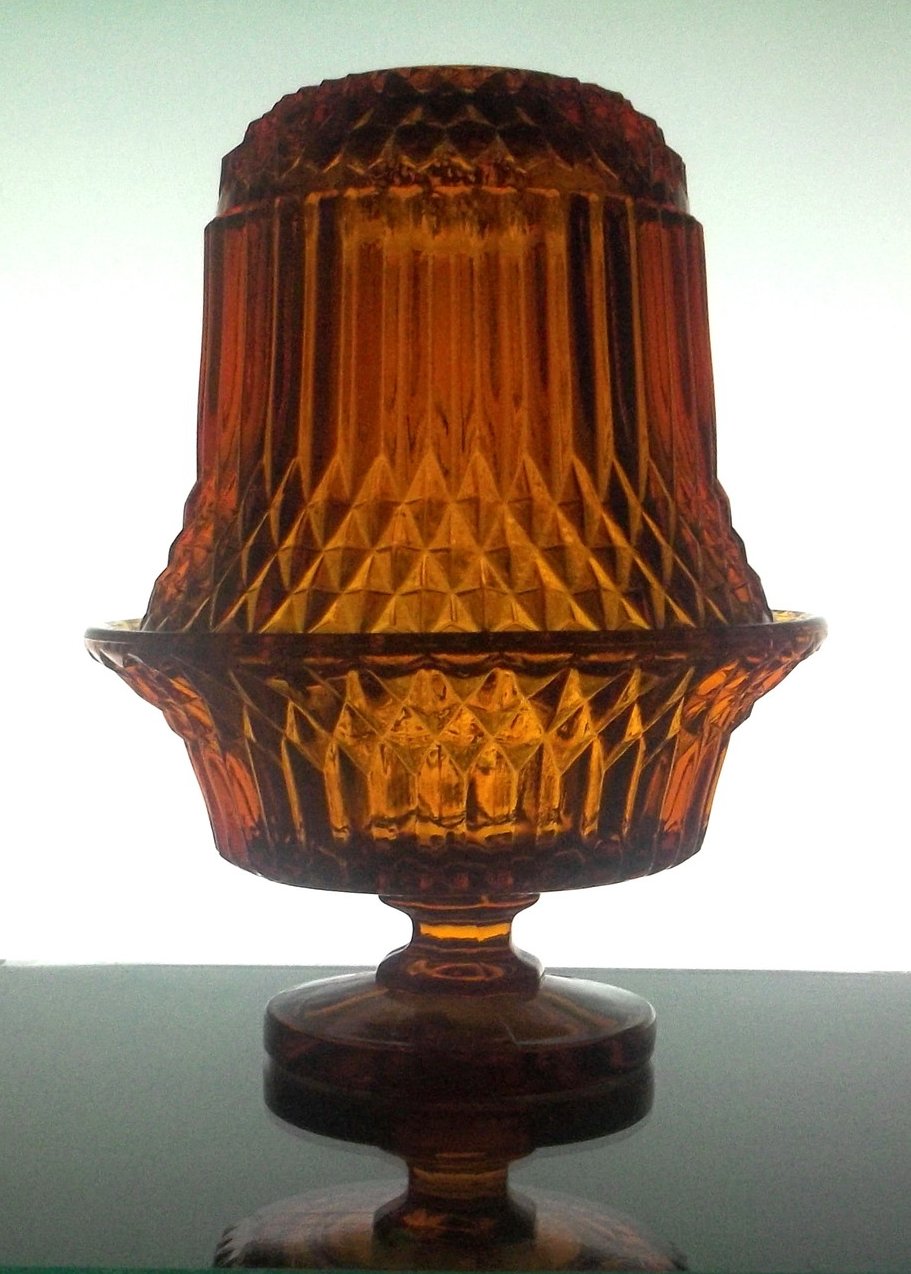 Fairy Lamp Candle Holder Amber Cathedral Indiana Glass 1966 OOS