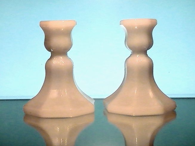 Vintage Candlesticks White Milk Glass Octagonal Base Set of 2