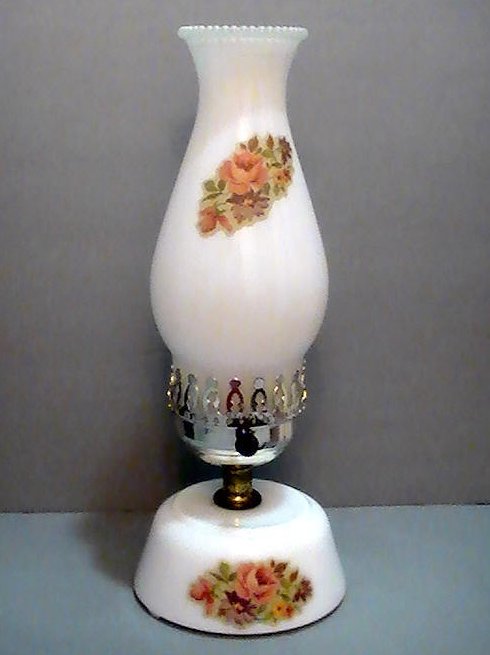 Vintage Milk Glass Hurricane Table Lamp With Floral Accents 13 inches