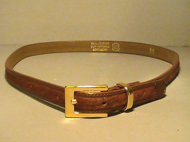 Leather Belt Brown Pony Hair Skinny with Gold Buckle Tanner Medium