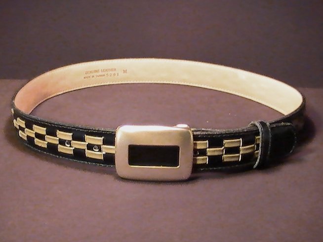 Leather Belt Black Brown Weaved with Gold Buckle Med 5291