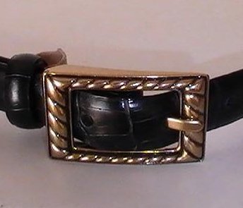 Leather Belt Black Lg Etienne Aigner Alligator Antique Brass Buckle 35 - 39 inch