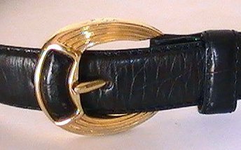 Leather Belt Black Medium Liz Claiborne Crocodile 26049 Gold Buckle
