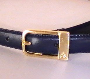Leather Belt Blue Medium Liz Claiborne 2522 Brass Buckle with logo