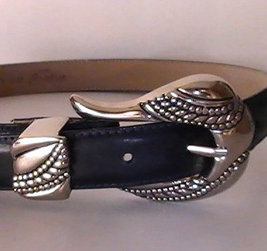 Leather Belt Navy Blue Small Lady Captiva 8437 Heavy Silver Buckle 