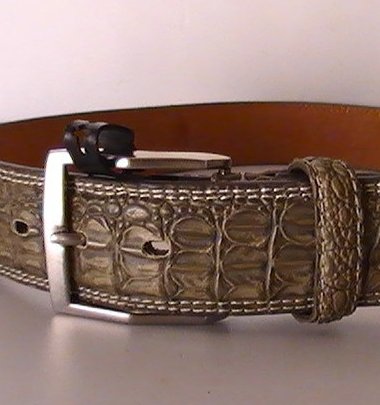 Leather Belt Gray Crocodile Silver Buckle Size Small 27 - 31 inch waist