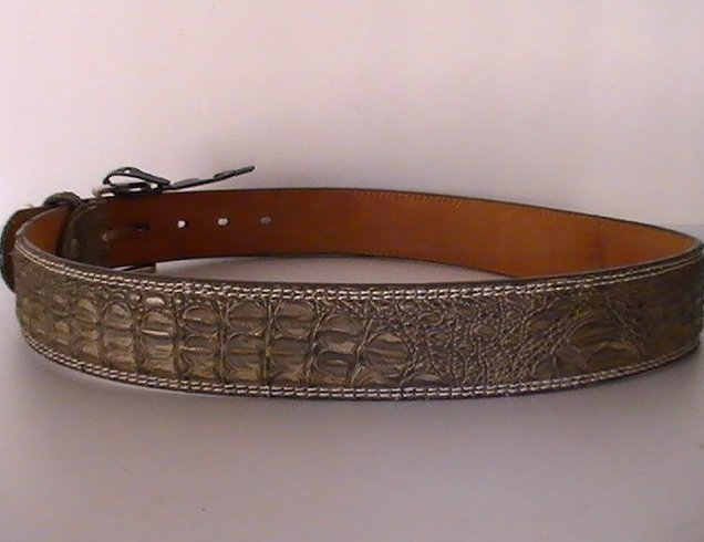 Leather Belt Gray Crocodile Silver Buckle Size Small