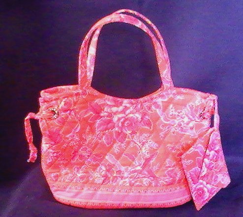 Vera Bradley Hand Bag Satchel Hope Toile Salmon Pink