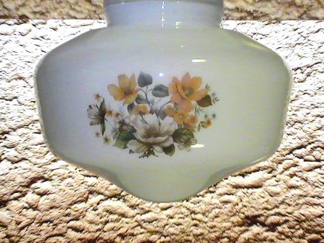 Glass Lamp Shade White Floral Decals 4 inch fitter Vintage