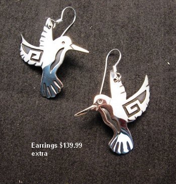 Image 7 of Everett Mary Teller 5 Strand Turquoise & Silver Overlay Hummingbird Necklace