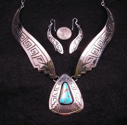 Image 3 of Everett & Mary Teller Navajo Number 8 Turquoise Silver Necklace