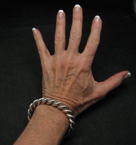 Image 2 of Heavy Navajo Orville Tsinnie Sterling Silver Twist Bracelet - Large