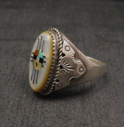 Image 2 of Old J Hustito Zuni Native American Zia Sunface Ring Sz11-1/2