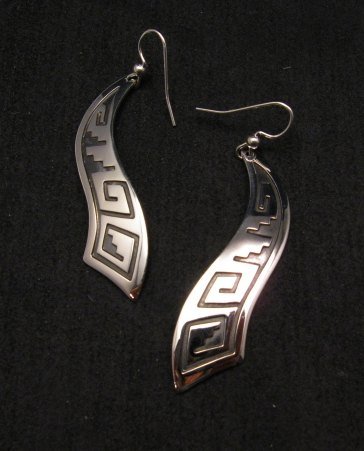 Image 0 of Long Native American Wavy Silver Earrings, Everett & Mary Teller