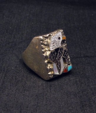 Image 2 of Native American Inlaid Bald Eagle Sterling Silver Ring sz11