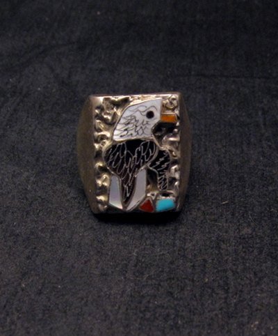 Image 4 of Native American Inlaid Bald Eagle Sterling Silver Ring sz11