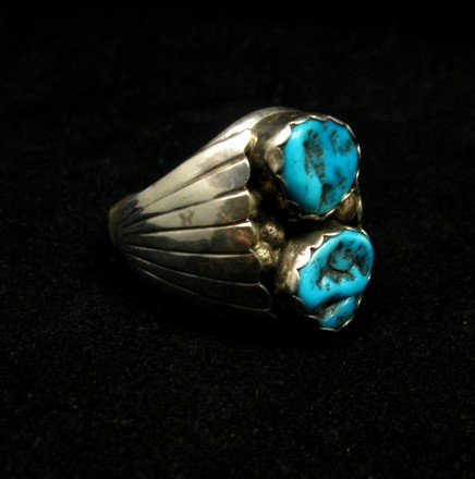 Image 1 of Native American Navajo 2-stone Turquoise Silver Ring sz12