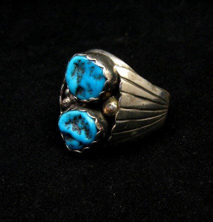 Image 2 of Native American Navajo 2-stone Turquoise Silver Ring sz12