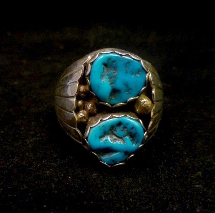 Image 4 of Native American Navajo 2-stone Turquoise Silver Ring sz12
