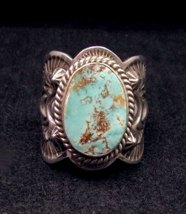 Image 0 of Native American Navajo Turquoise Silver Ring sz11-1/4, Happy Piasso