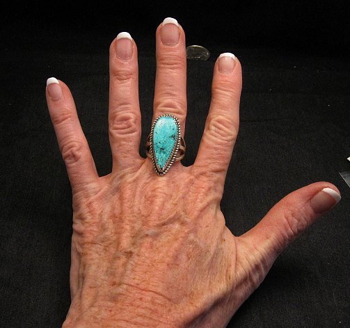 Image 1 of Navajo Gene & Martha Jackson Turquoise Silver Ring Sz7-1/2
