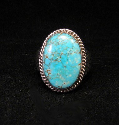 Image 0 of Navajo Indian Candelaria Turquoise Silver Ring sz10, Wilson Padilla