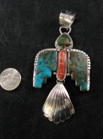 Image 1 of Navajo Indian Turquoise Thunderbird Pendant, Martha Willeto
