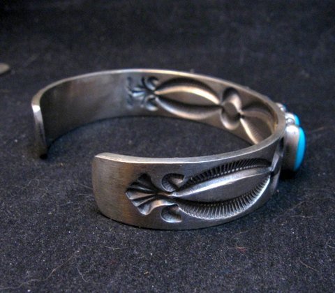 Image 3 of Navajo Kirk Smith Turquoise Sterling Silver Row Bracelet X-Large