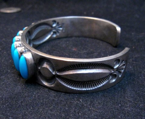 Image 4 of Navajo Kirk Smith Turquoise Sterling Silver Row Bracelet X-Large
